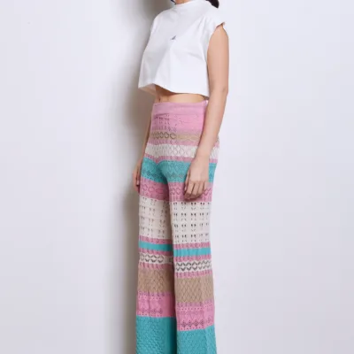 PANTALÓN DE PUNTO DE ENCAJE A RAYAS