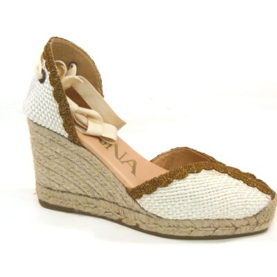 Alpargata con cu&ntilde;a blanco con dorado
