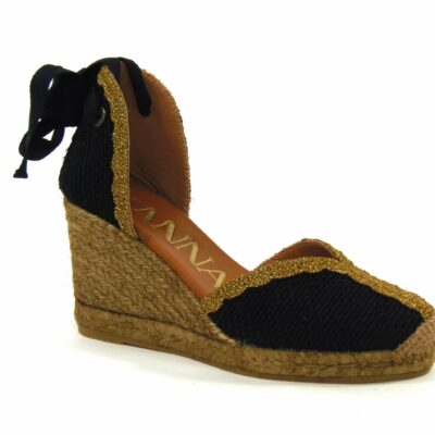 Alpargata con cu&ntilde;a Negro con dorado