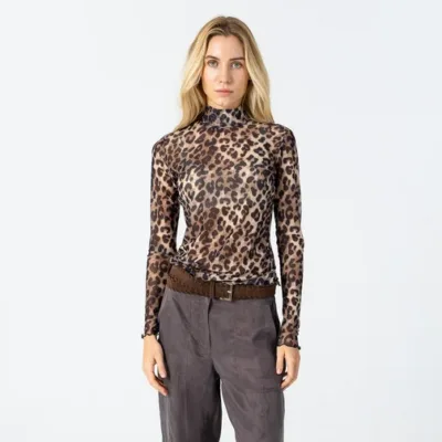 BLUSA DE CUELLO LARGO MALLA LIGERA LEOPARDO